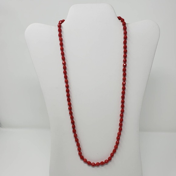Unbranded Jewelry - Red Glass Faceted Bead Strand Necklace Vintage